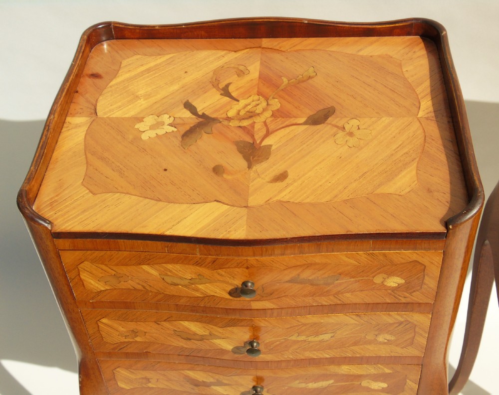 Antique Pair Inlaid Walnut Bedside Cabinets View IX