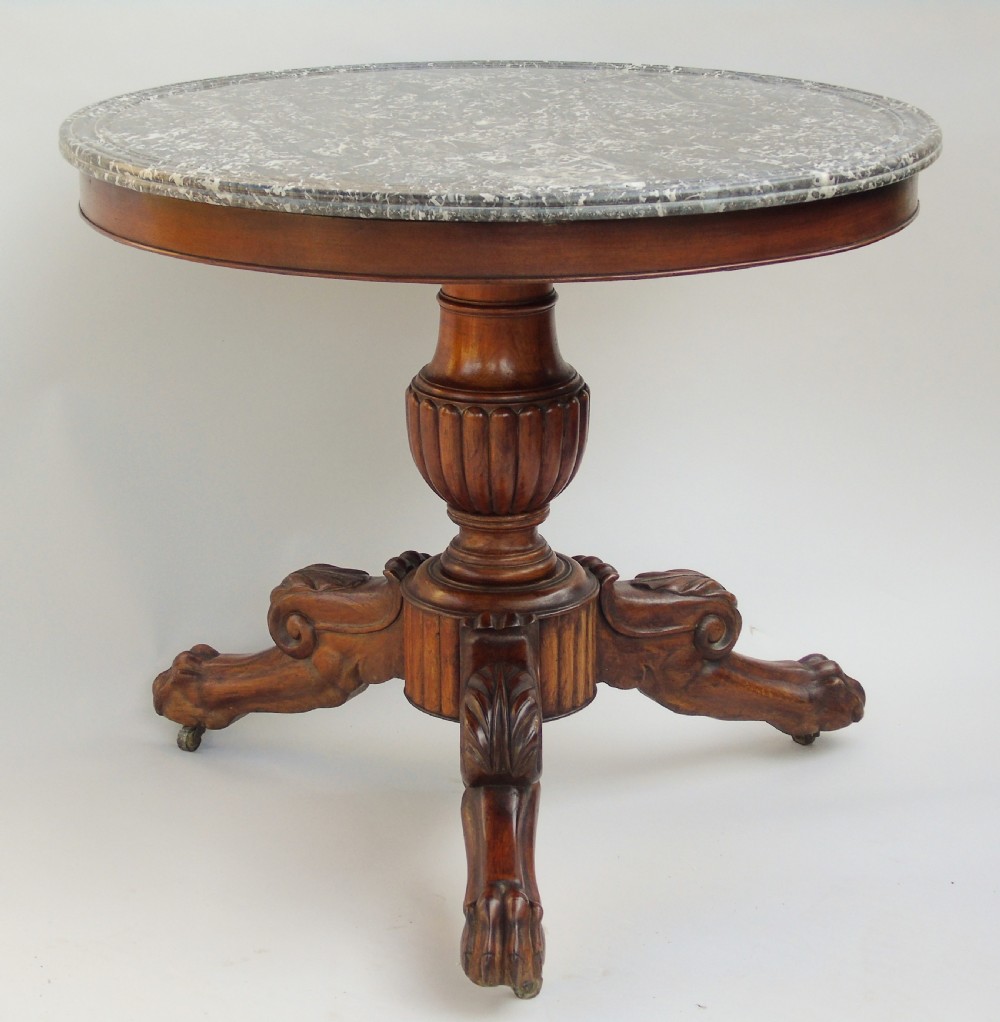 Antique French Gueridon Table Mahogany & Marble
