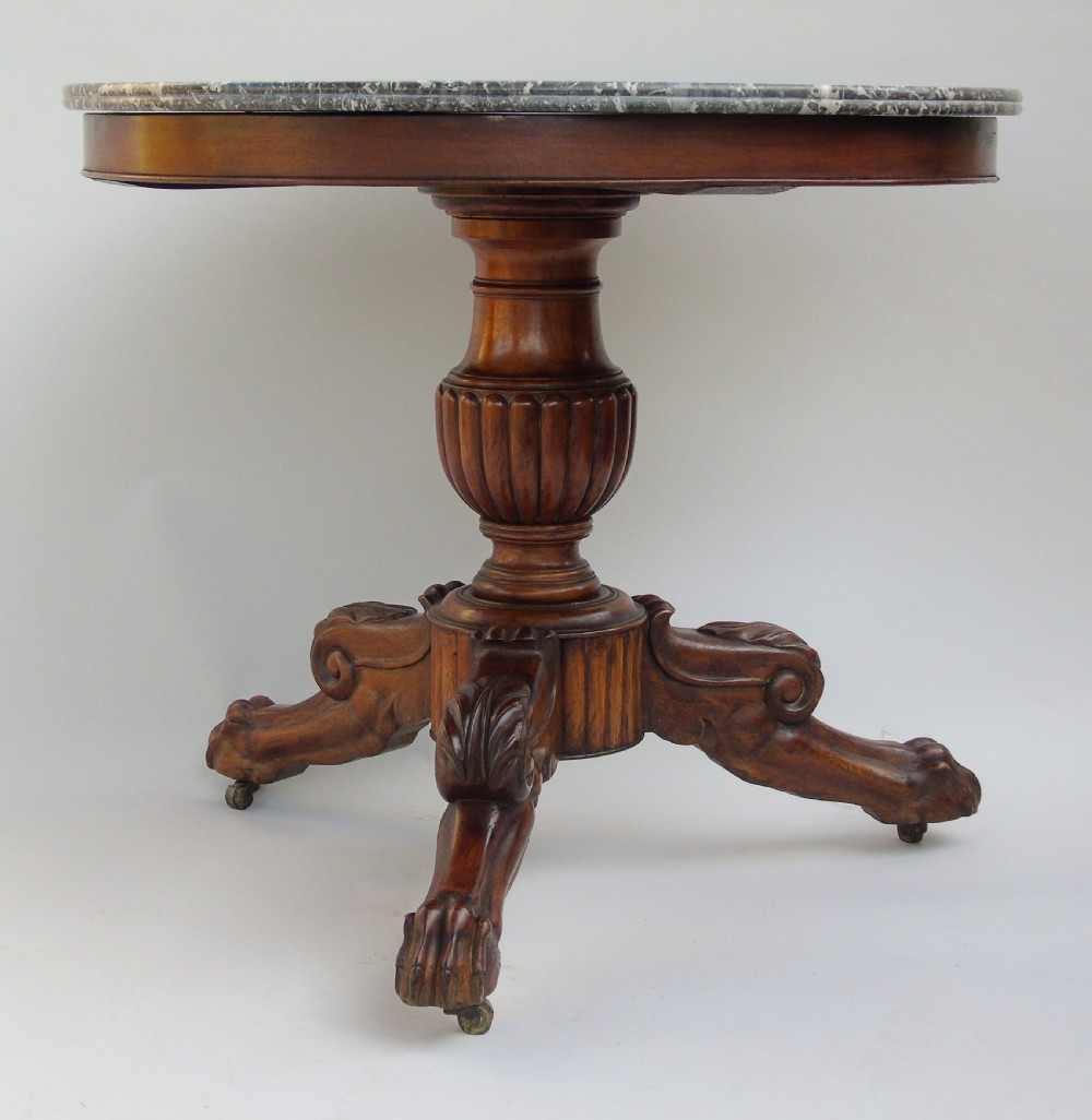 Antique French Gueridon Table Mahogany & Marble View II