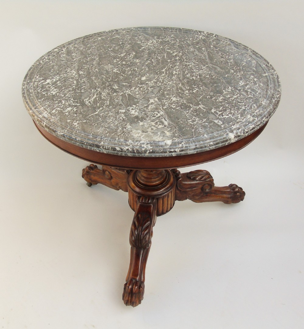 Antique French Gueridon Table Mahogany & Marble View IV