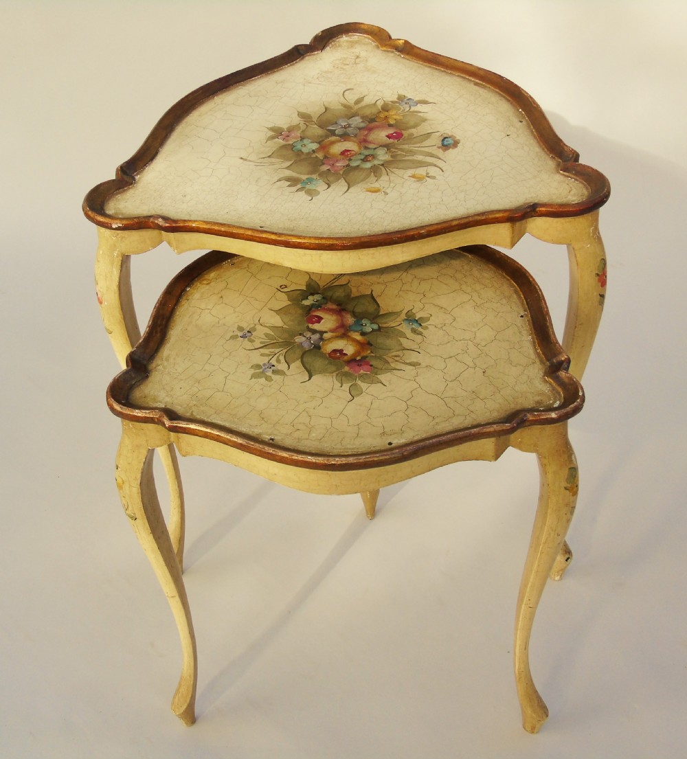 Beautiful Italian Hand Painted Pair of Occasional Tables View II