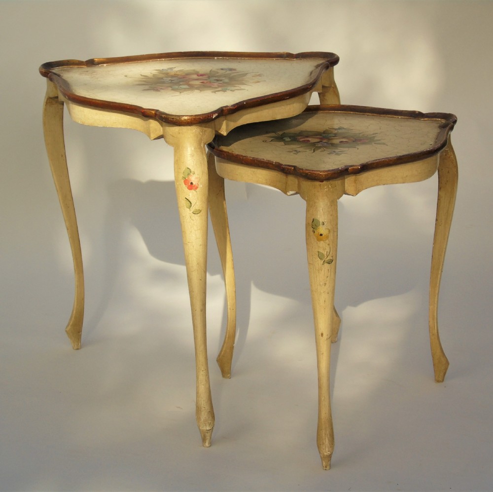Beautiful Italian Hand Painted Pair of Occasional Tables View VII