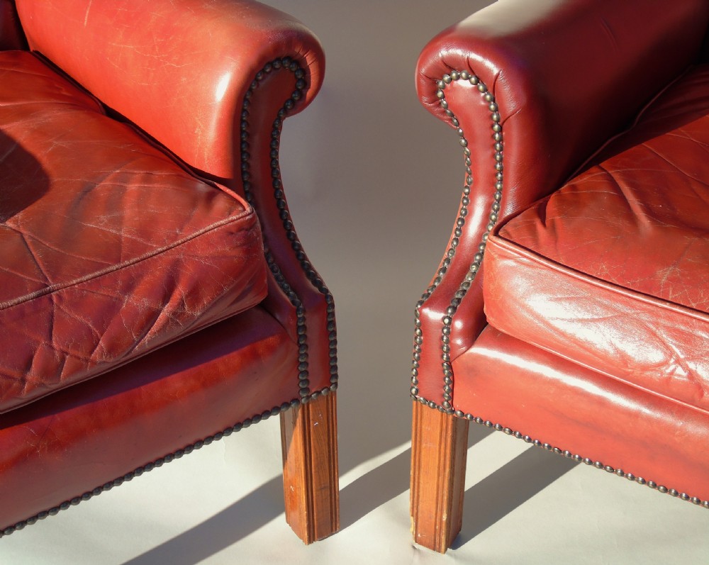 Pair of Antique Red Leather Wing Back Armchairs George III Style View V