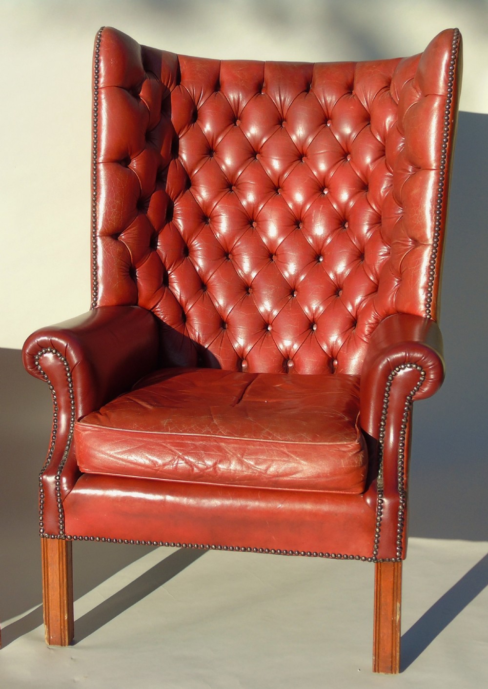Pair of Antique Red Leather Wing Back Armchairs George III Style View VII