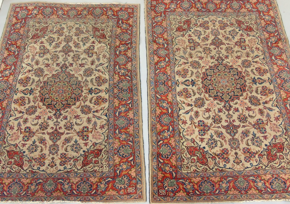 Pair of Antique Kashan Prayer Rugs