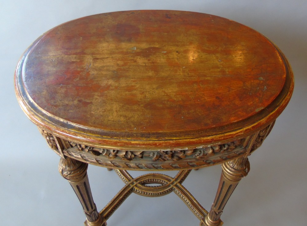 French 19th Century Antique Gilt Wood Oval Table View V