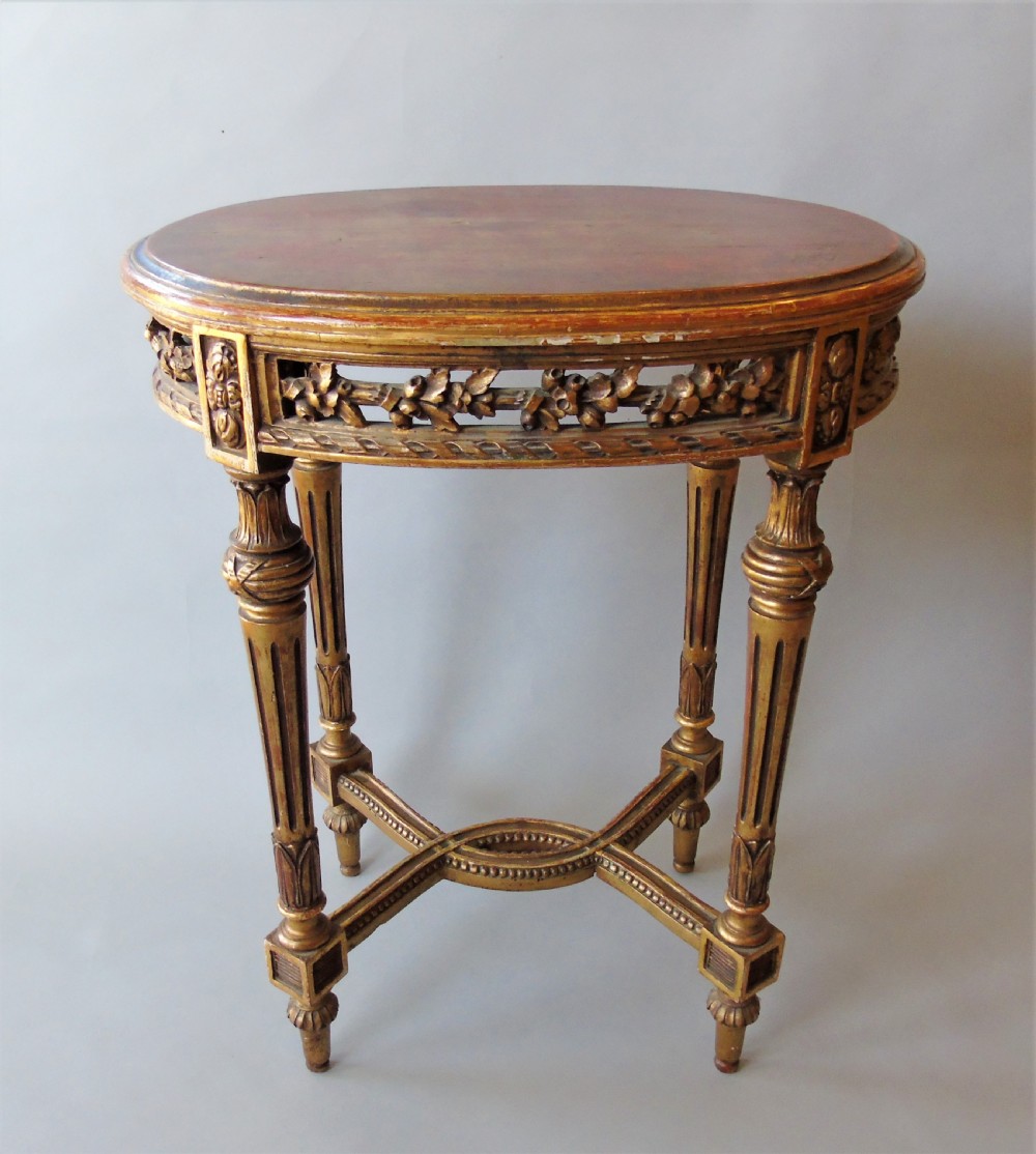 French 19th Century Antique Gilt Wood Oval Table View VI