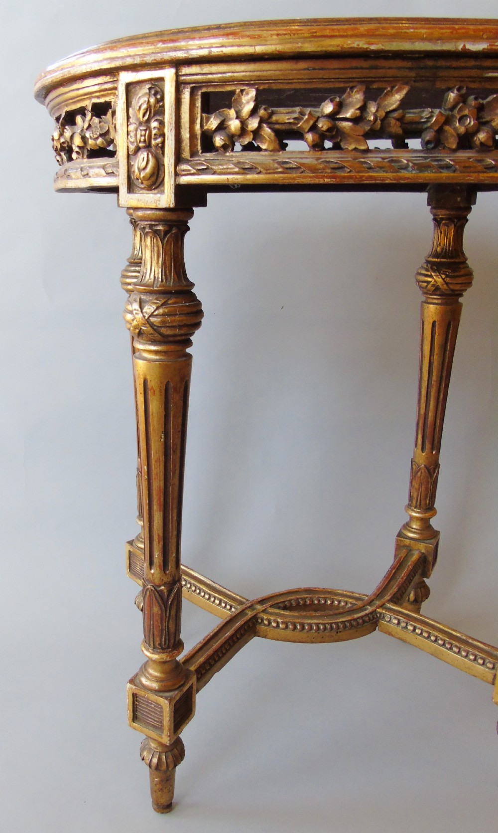 French 19th Century Antique Gilt Wood Oval Table View VII