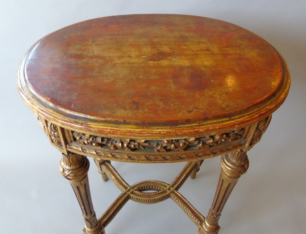 French 19th Century Antique Gilt Wood Oval Table View XI