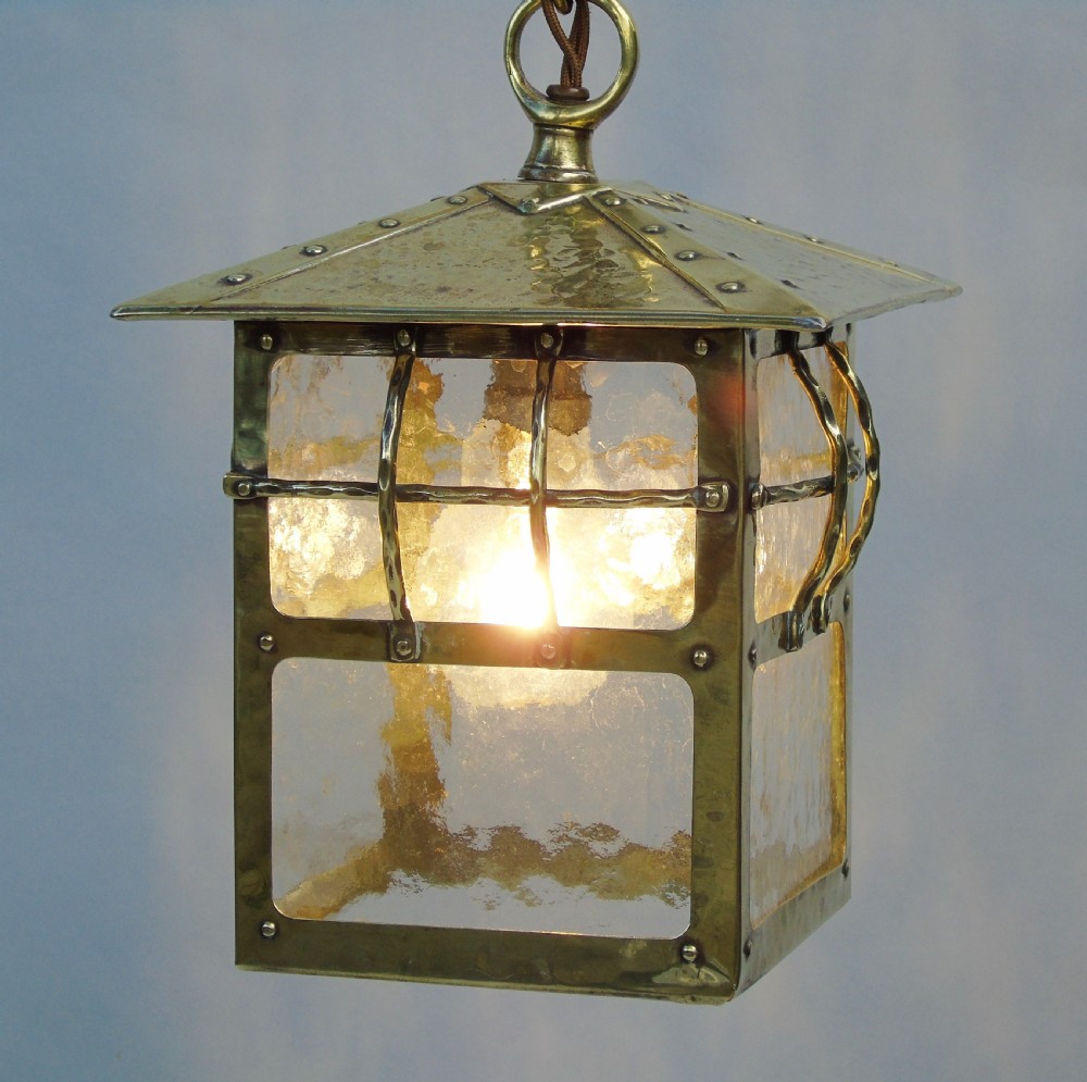 Antique Brass Arts & Crafts Hall Light View II