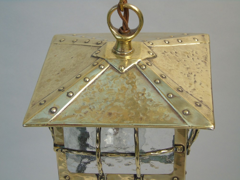 Antique Brass Arts & Crafts Hall Light View V