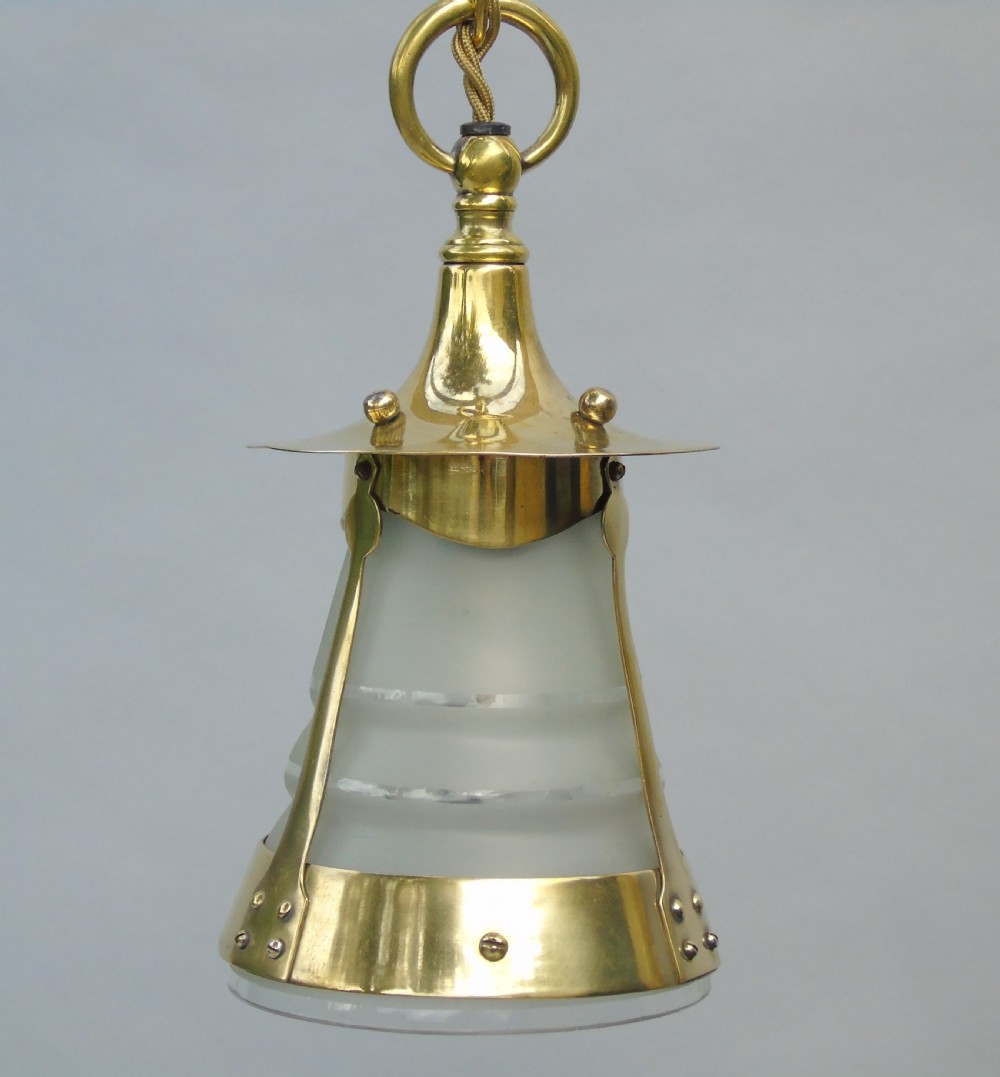 Antique Brass Arts & Crafts Hanging Light View II