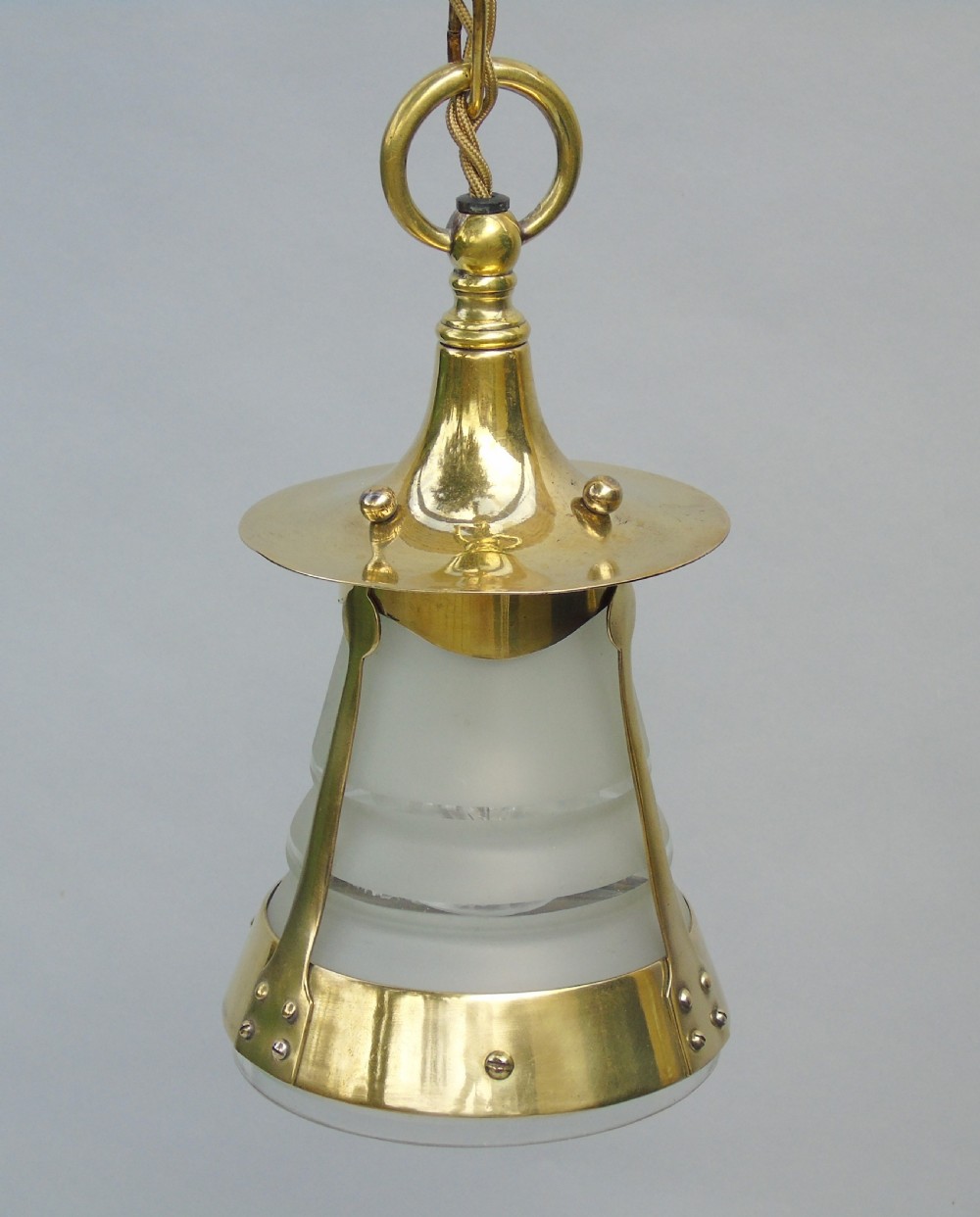 Antique Brass Arts & Crafts Hanging Light View VI