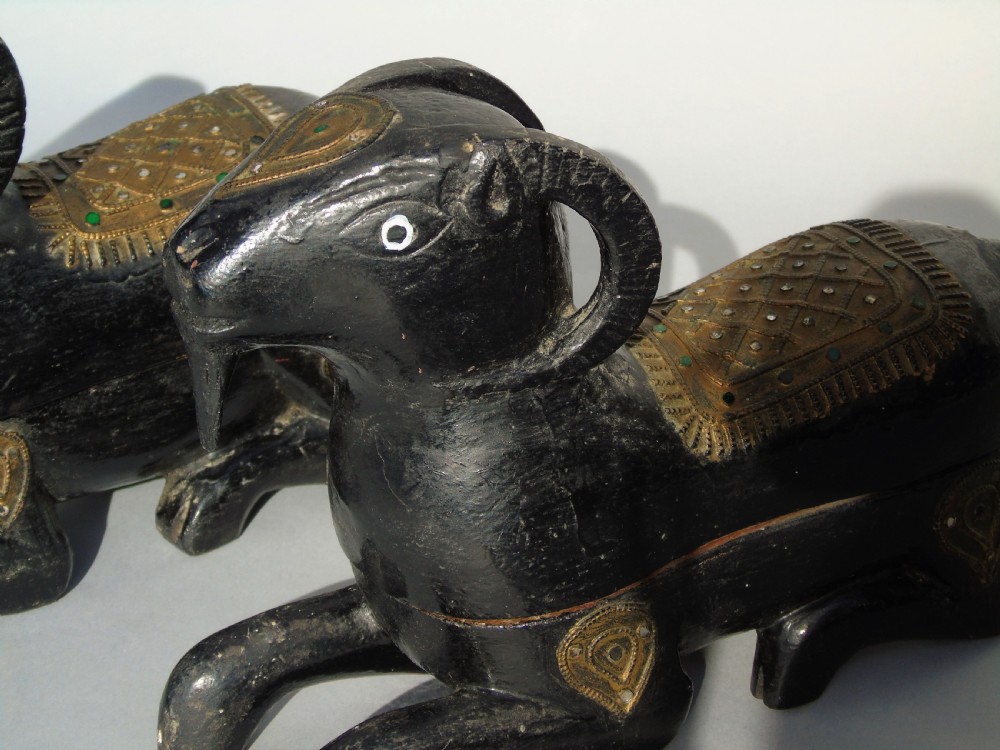 Unusual Pair of Antique Indian Carved Ram Boxes with Mica Panels View III