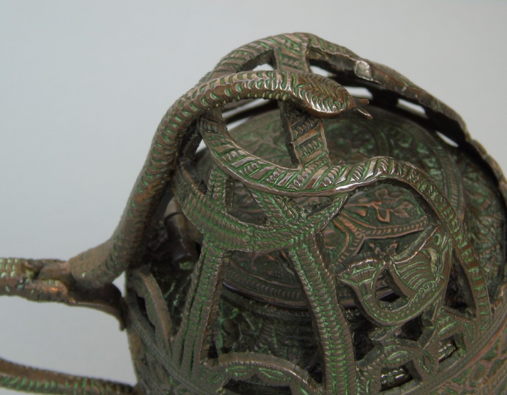 Antique Kashmir Copper Bronze Snake Samovar View V