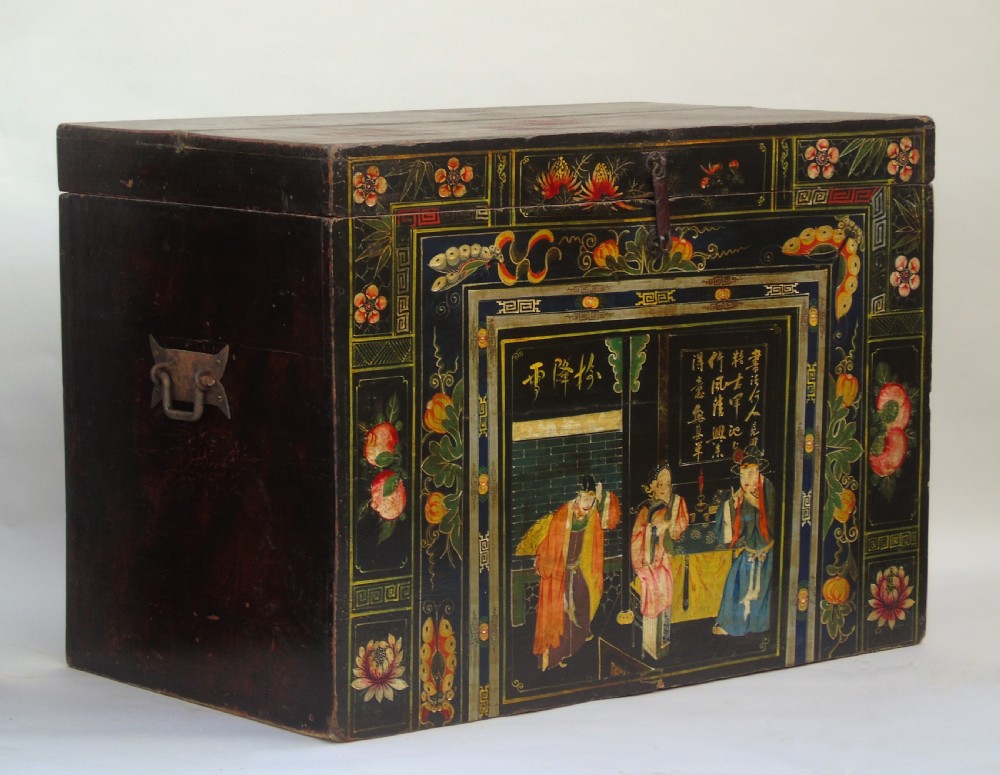 Antique Tibetan Elm Painted Chest Possible Near Pair