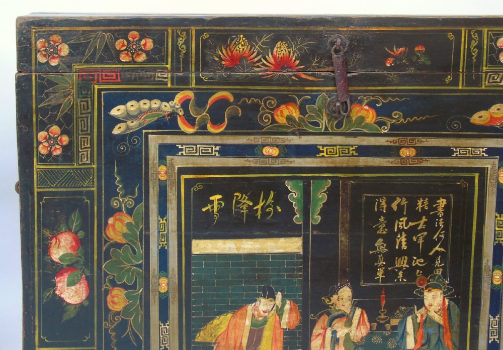 Antique Tibetan Elm Painted Chest Possible Near Pair View III