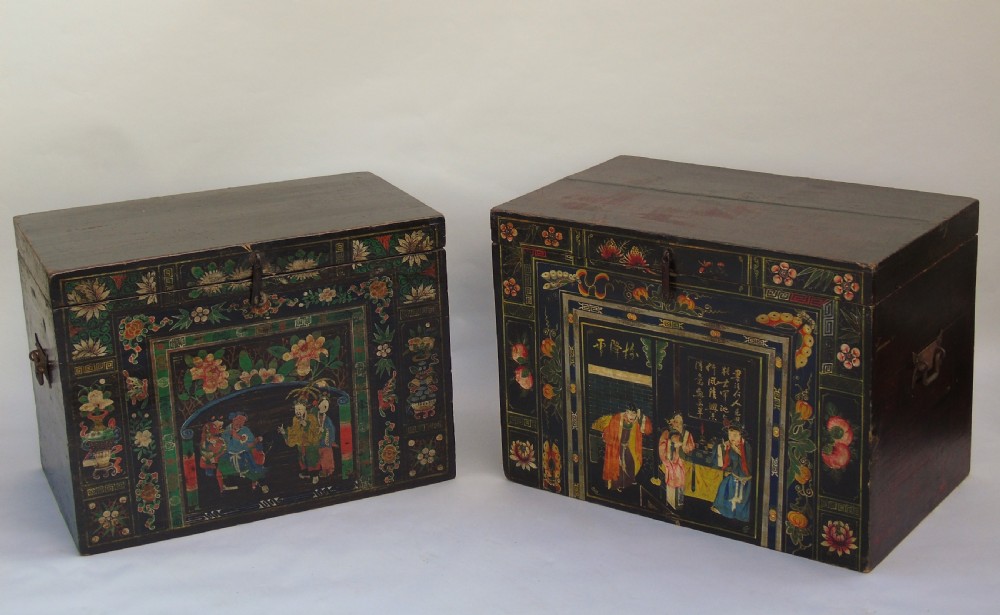 Antique Tibetan Elm Painted Chest Possible Near Pair View VI