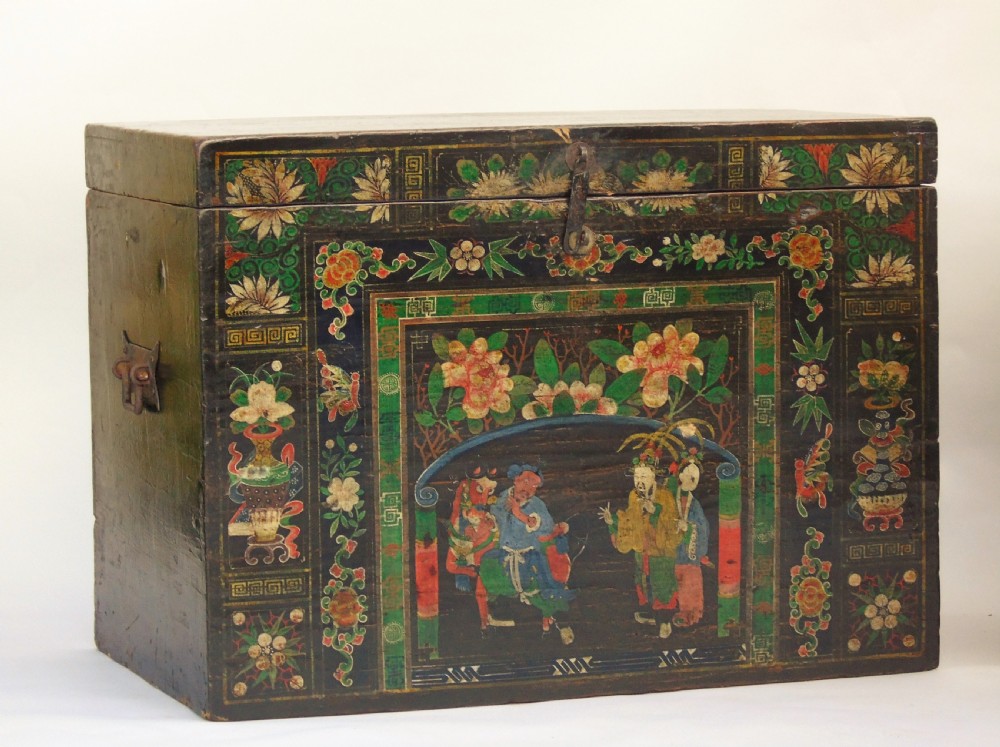 Antique Tibetan Elm Painted Chest Possible Near Pair