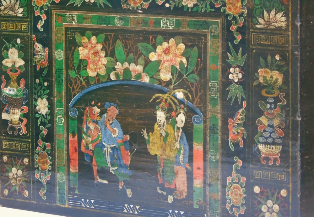 Antique Tibetan Elm Painted Chest Possible Near Pair View III