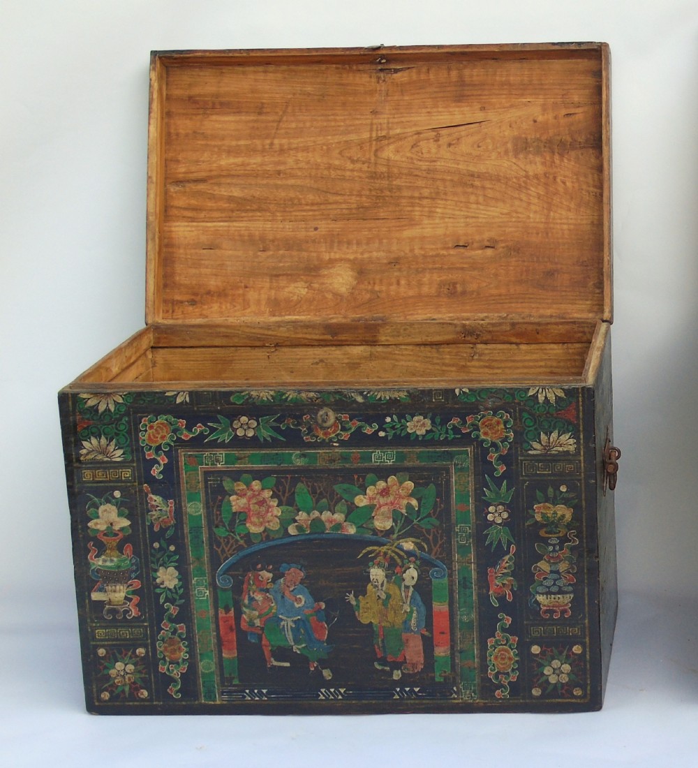 Antique Tibetan Elm Painted Chest Possible Near Pair View IV