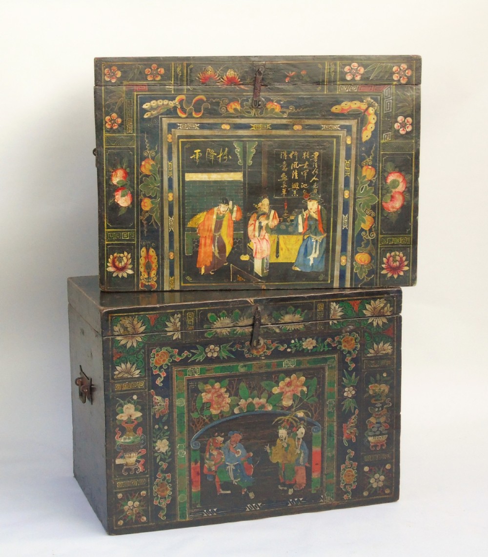 Antique Tibetan Elm Painted Chest Possible Near Pair View V