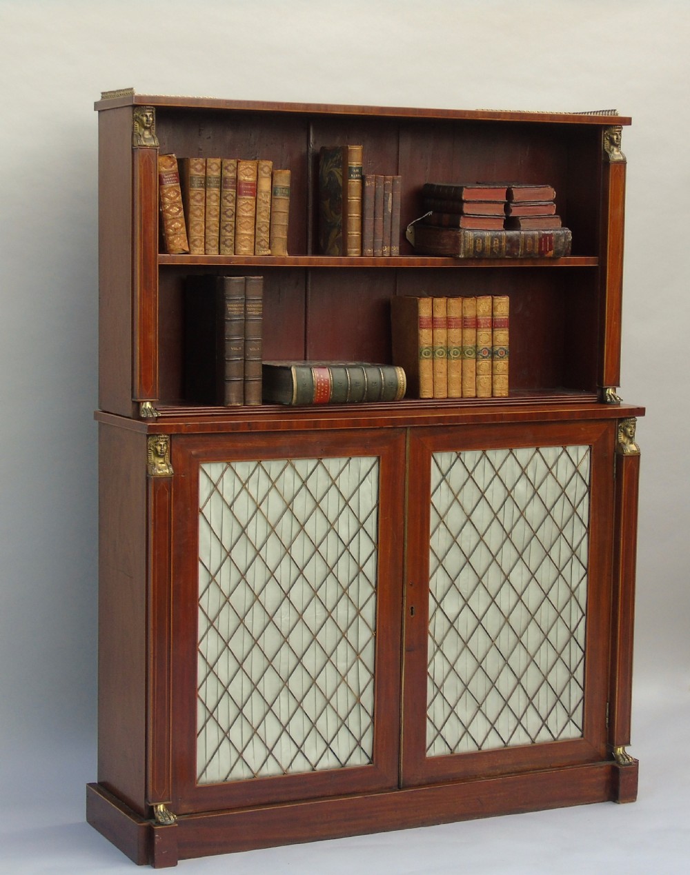 Elegant Regency Mahogany Inlaid Bookcase Cabinet View IV