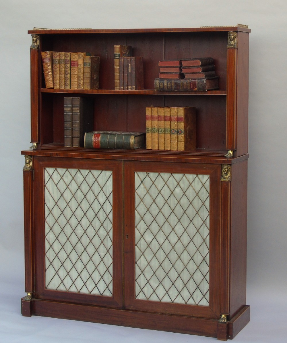 Elegant Regency Mahogany Inlaid Bookcase Cabinet