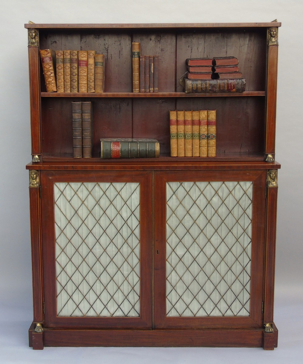 Elegant Regency Mahogany Inlaid Bookcase Cabinet View XII