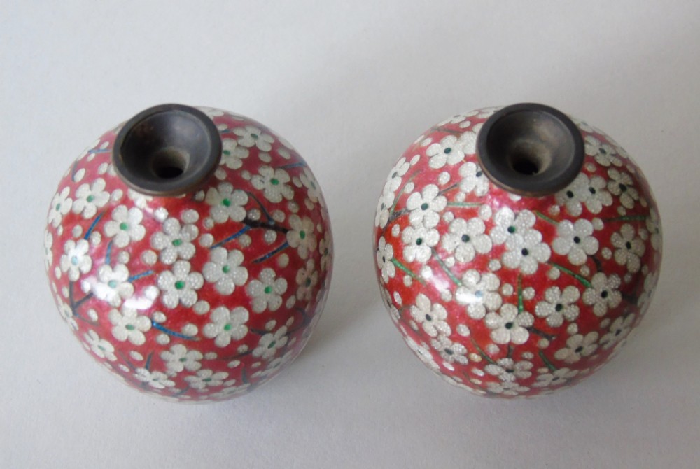 Antique Meiji Pair of Ginbari Cloisonne Vases View VII