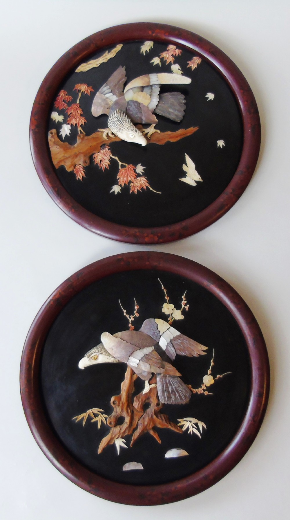 Antique Meiji Shibayama Plaques Eagles