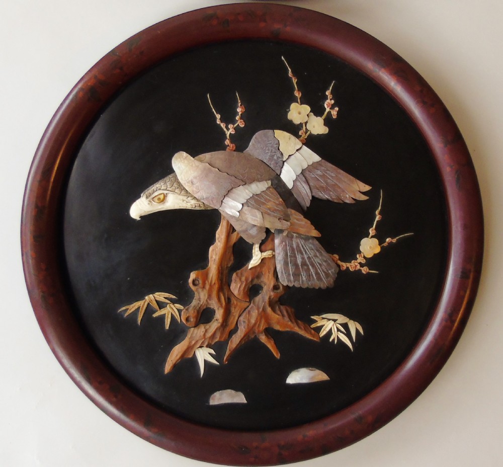 Antique Meiji Shibayama Plaques Eagles View II