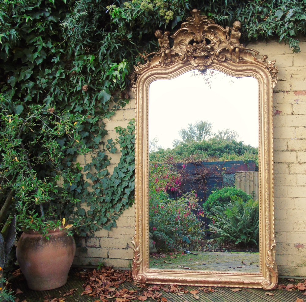 Superb Large French Gilt Mirror Cherub Crest View II