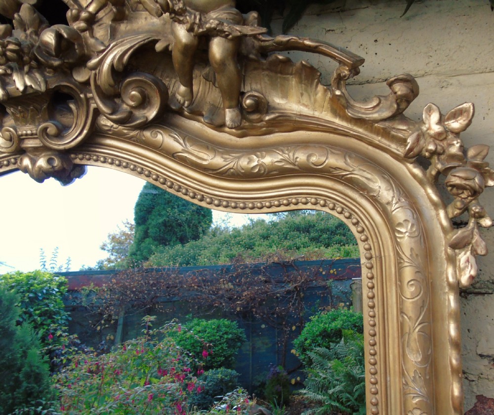 Superb Large French Gilt Mirror Cherub Crest View IV