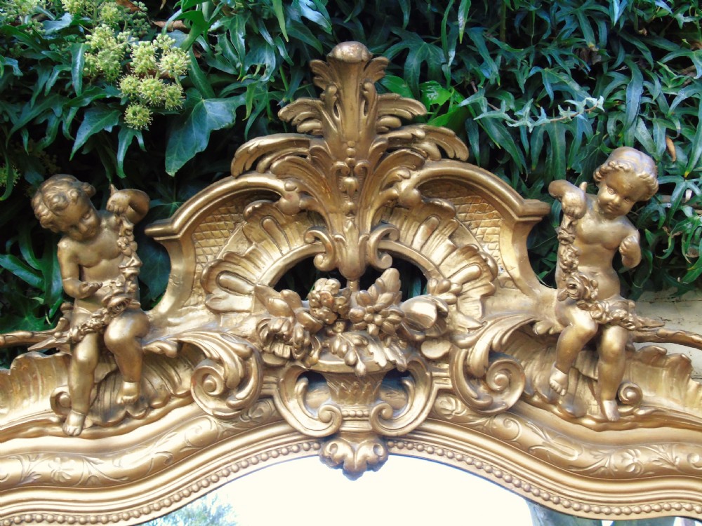 Superb Large French Gilt Mirror Cherub Crest View V
