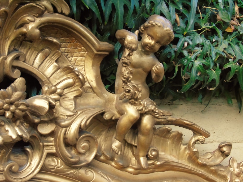 Superb Large French Gilt Mirror Cherub Crest View VI
