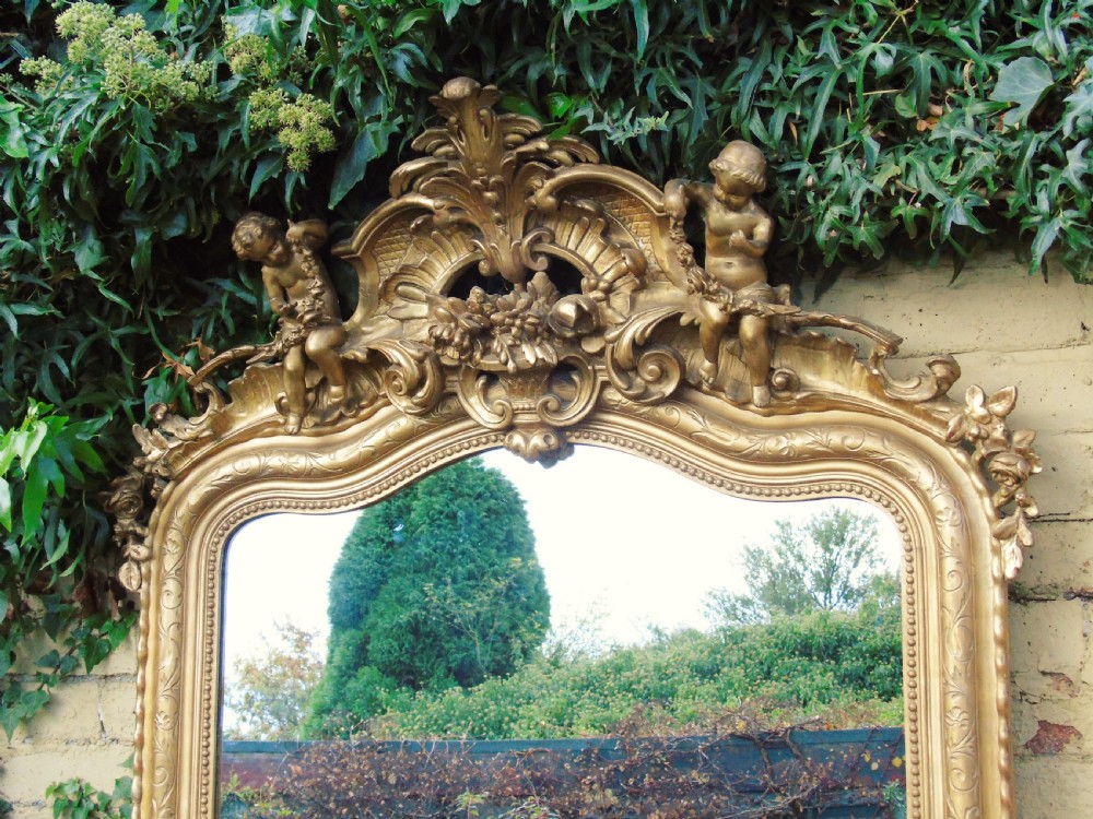 Superb Large French Gilt Mirror Cherub Crest View IX