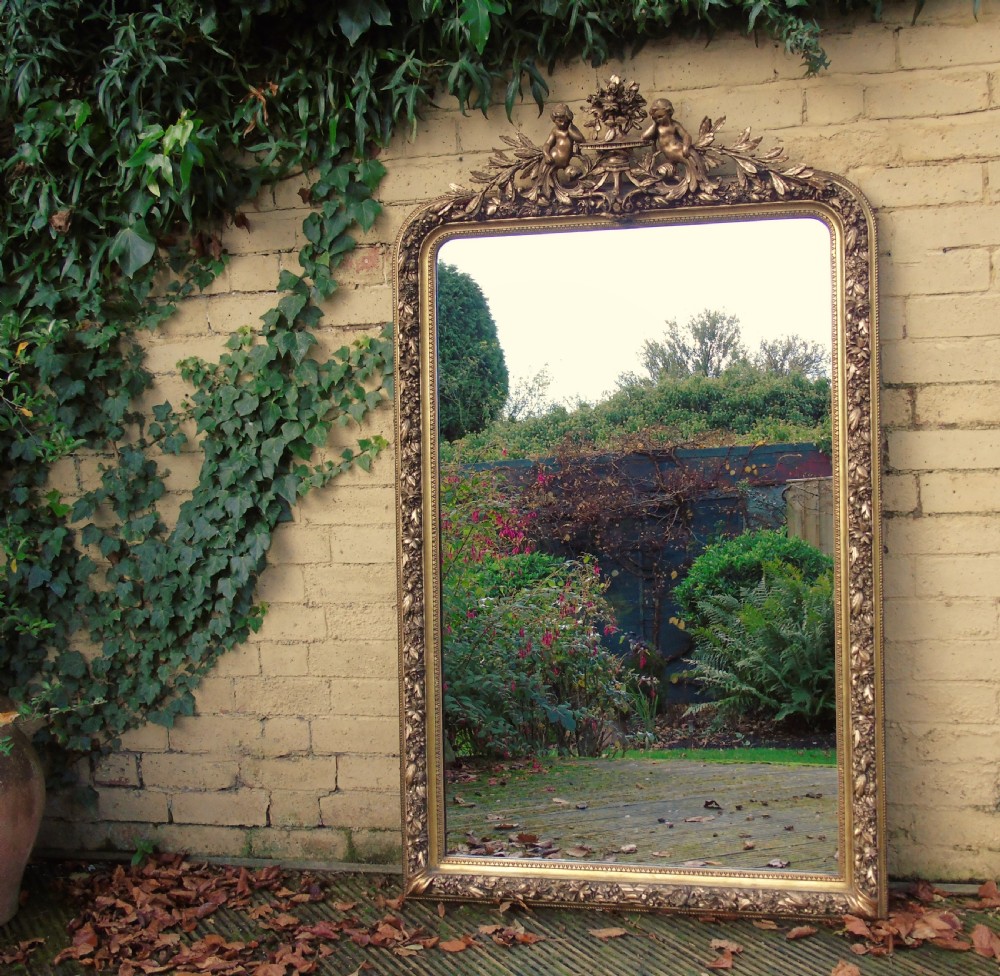 Stunning French Gilt Mirror Cherub Crest View II