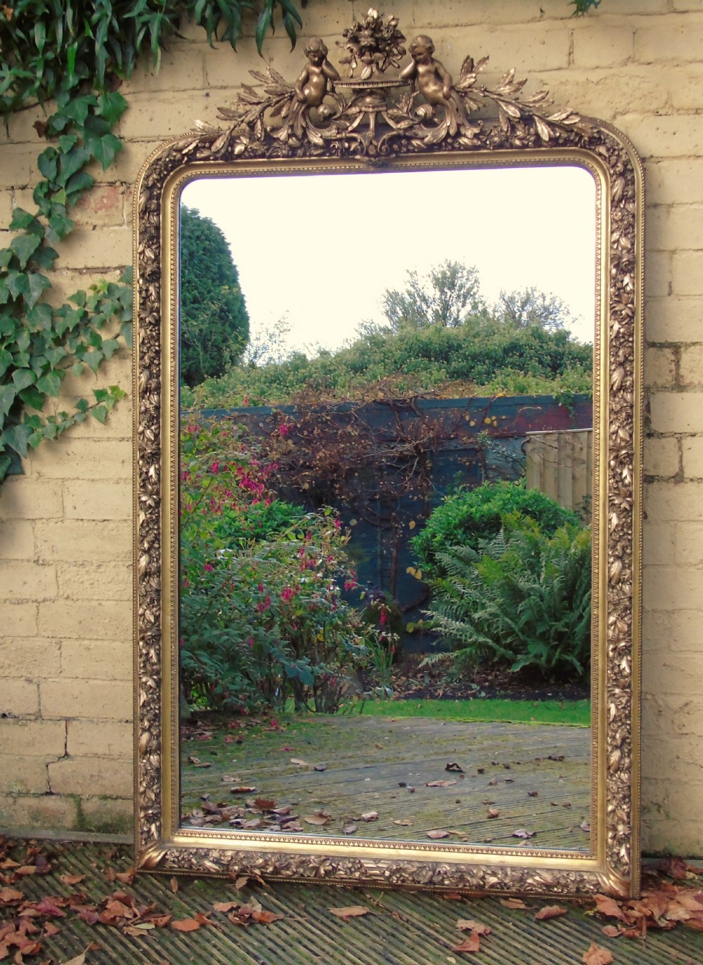 Stunning French Gilt Mirror Cherub Crest View III