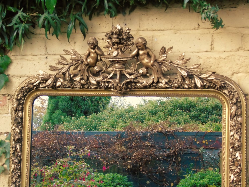 Stunning French Gilt Mirror Cherub Crest View IV