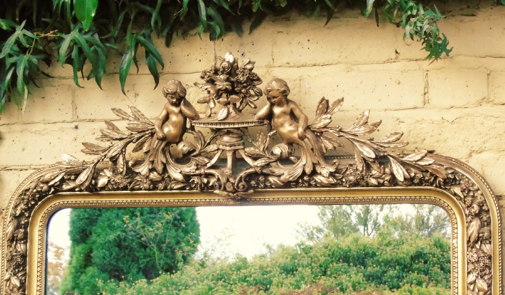 Stunning French Gilt Mirror Cherub Crest View V