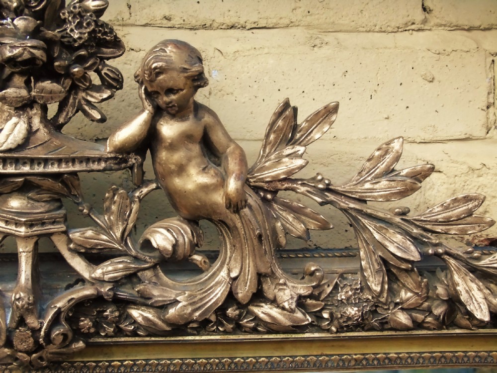 Stunning French Gilt Mirror Cherub Crest View VI