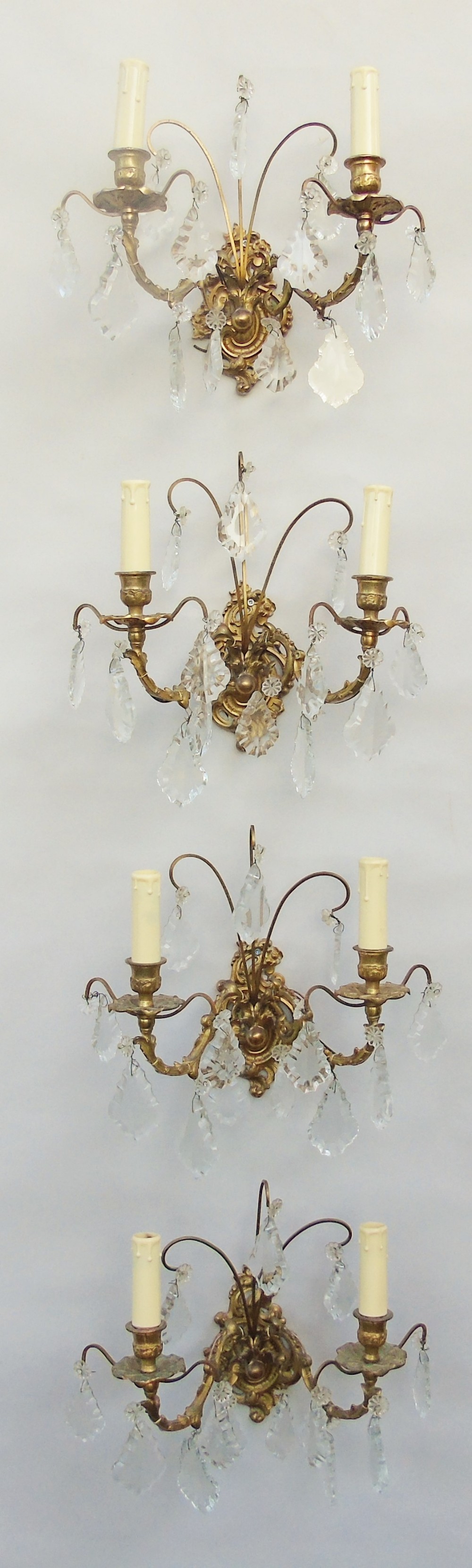 Good Set of 4 Gilt & Cut Crystal Wall Lights