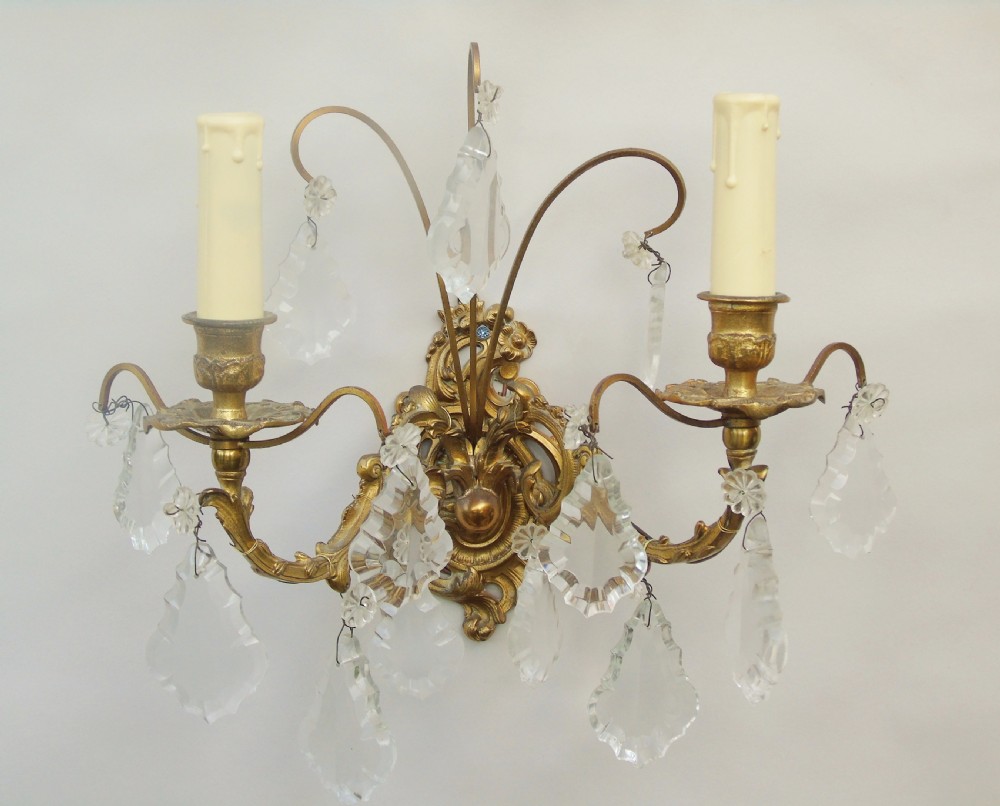 Good Set of 4 Gilt & Cut Crystal Wall Lights View III