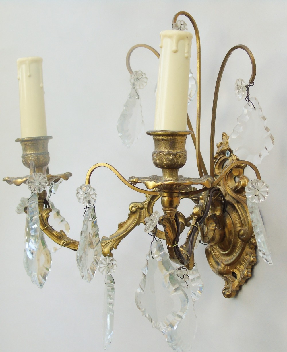 Good Set of 4 Gilt & Cut Crystal Wall Lights View V