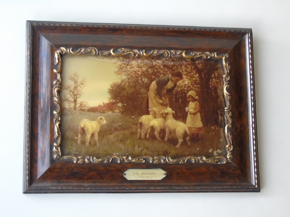 Beautiful Antique Crystoleum Baby Lambs Painting on Glass View II