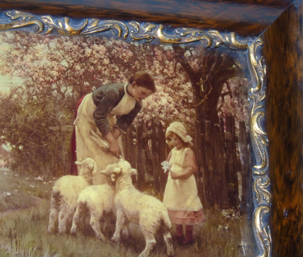 Beautiful Antique Crystoleum Baby Lambs Painting on Glass View IV