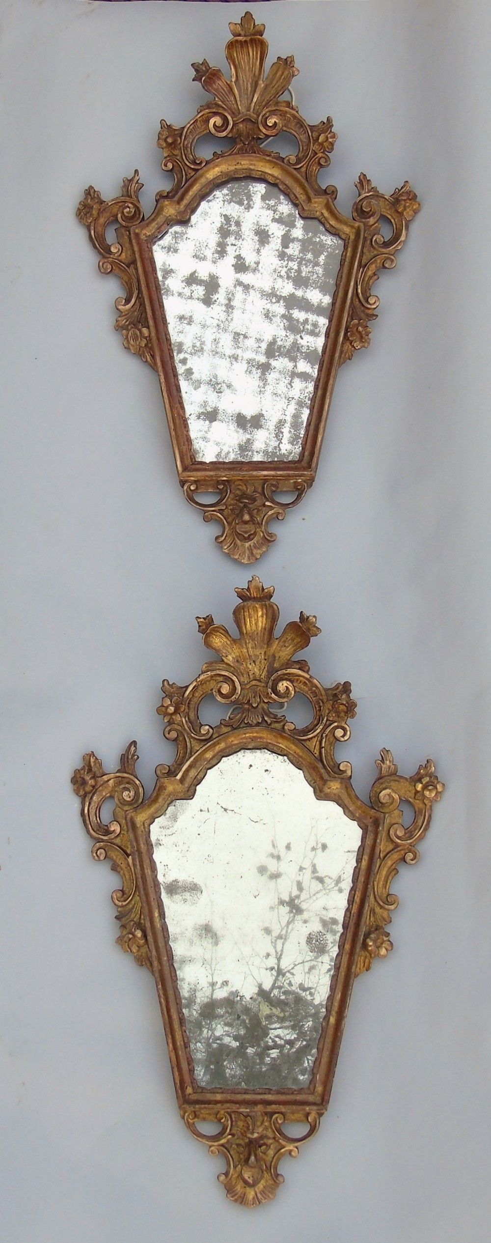 Rare Pair 18th Century Italian Gilt Wood Mirrors