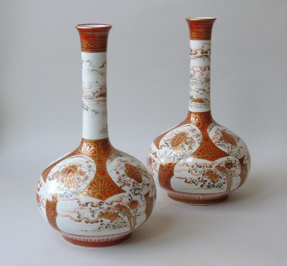 Beautiful Large Pair Japanese Meiji Kutani Vases