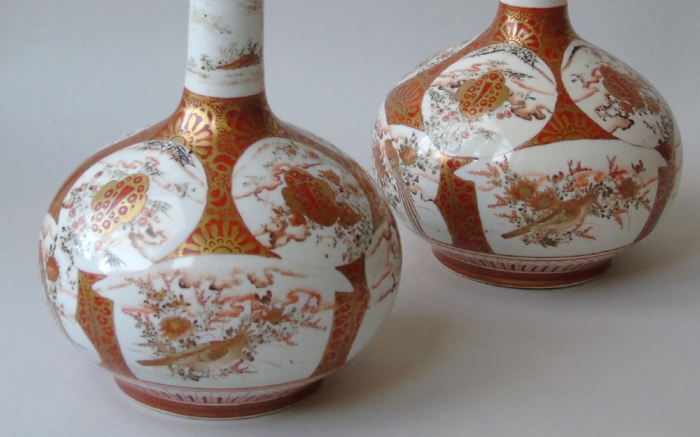 Beautiful Large Pair Japanese Meiji Kutani Vases View III